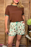 Western brown top & cowgirls shorts women boutique set Southern Stitch XCH17175 ES7
