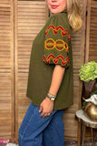 Southwestern geometric embroidery olive green women's boutique top Southern Stitch XCH16787