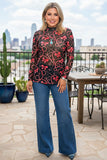 Western bow & horseshoes sheer long sleeve women's boutique top Southern Stitch XCH17162