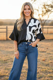 Western black & cow print 3/4 bell sleeves women's boutique top Southern Stitch GJQ17516 ES3