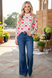 Western bows & floral sheer long sleeve women's boutique top Southern Stitch XCH17593