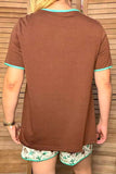 Western brown top & cowgirls shorts women boutique set Southern Stitch XCH17175 ES7
