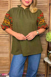 Southwestern geometric embroidery olive green women's boutique top Southern Stitch XCH16787