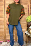 Southwestern geometric embroidery olive green women's boutique top Southern Stitch XCH16787