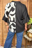 Western black & cow print 3/4 bell sleeves women's boutique top Southern Stitch GJQ17516 ES3