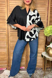 Western black & cow print 3/4 bell sleeves women's boutique top Southern Stitch GJQ17516 ES3