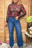Western bow & horseshoes sheer long sleeve women's boutique top Southern Stitch XCH17162