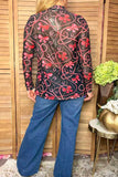 Western bow & horseshoes sheer long sleeve women's boutique top Southern Stitch XCH17162