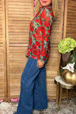 Western leopard & floral sheer women's boutique top Southern Stitch XCH17109