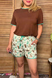 Western brown top & cowgirls shorts women boutique set Southern Stitch XCH17175 ES7