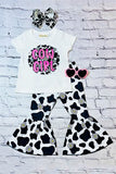 Western COW GIRL & daisies white top & pant girl's boutique set XCH0777-33H 6S7