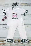 Western cow & pink stripe printed ruffle girls boutique set 11130MZ (A1S9)