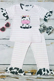 Western cow & pink stripe printed ruffle girls boutique set 11130MZ (A1S9)