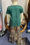 Western leopard cactus & pumpkin top bell bottom halloween girls boutique set DLH2576 8S4