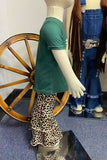 Western leopard cactus & pumpkin top bell bottom halloween girls boutique set DLH2576 8S4