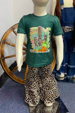 Western leopard cactus & pumpkin top bell bottom halloween girls boutique set DLH2576 8S4