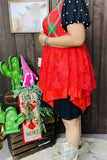 XCH15320 Red/green printed w/red lace irregular bottom with red lining women vest/cardigan