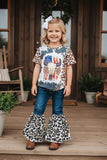 Western leopard patchwork flare bell bottoms girls boutique jeans 206037M A16S1/A16S2