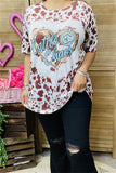 DLH12594 "Cattle & Chaos" Heart & brown leopard printed short sleeve women top