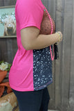 XCH15330 Paisley&white dots w/black fuchsia block color printed short sleeve women tops