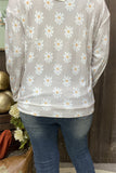 BQ15549 Sunflower printed in the gray background fabric long sleeve women tops