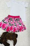 Western white top floral sheer skirt girls boutique set DLH2781