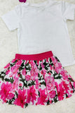 Western white top floral sheer skirt girls boutique set DLH2781