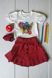 Kids bull prints white top red skirt girls outfit sets DLH2533 (A8S7)