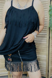 BQ13619 Black solid w/tassel&fringe with adjustable band women tank tops