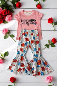 Shop western CUTER VERSION OF MY DAD top floral printed bell bottom 2pc girls sets XCH0333-11H