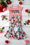 Shop western CUTER VERSION OF MY DAD top floral printed bell bottom 2pc girls sets XCH0333-11H