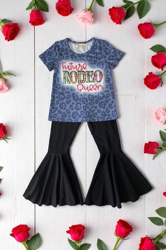 Shop leopard RODEO short sleeve top black pant girls sets XCH0018-16H