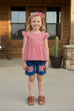Chic Red & white checkered top denim shorts girls boutique set 230116M (A3S1)