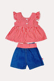 Chic Red & white checkered top denim shorts girls boutique set 230116M (A3S1)
