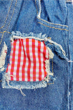 Chic Red & white checkered top denim shorts girls boutique set 230116M (A3S1)