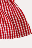 Chic Red & white checkered top denim shorts girls boutique set 230116M (A3S1)