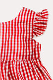 Chic Red & white checkered top denim shorts girls boutique set 230116M (A3S1)