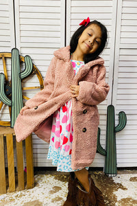 Kids Pink sherpa long style girls coats 230155M