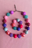 Multi color bubble girls necklace & bracelet sets 240304