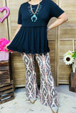 Western Aztec printed flare legs women's boutique pants GJQ15654 IS22