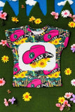Western girls t-shirt vendors Pink cowboy hat, cactus, & sunflowers short sleeve top DLH0913-17