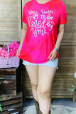 DLH8605 "HOW SWEET IT'S TO BE LOVED BY YOU"words printed short sleeve women fuchsia tops