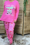 BQ15380"LET GET"graphic for Christmas festival top&pant hot pink pajama set for women