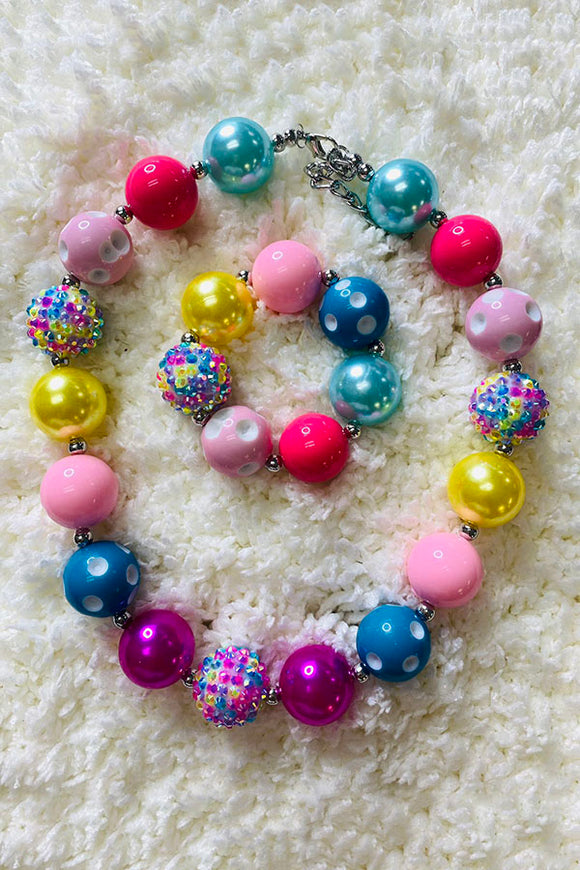 240301 Multi color cute bubble girls necklace & bracelet sets