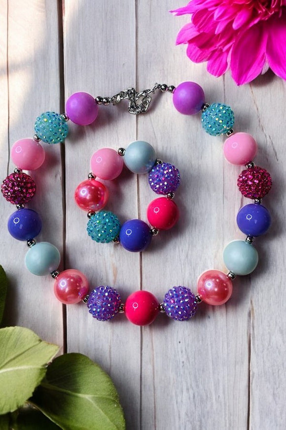 Multi color bubble girls necklace & bracelet sets 240304