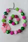 Pink & Green bubble girls pendant necklace & bracelet sets 240305