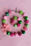 Pink & Green bubble girls pendant necklace & bracelet sets 240305