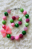 Pink & Green bubble girls pendant necklace & bracelet sets 240305