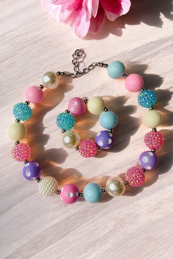 Wholesale kids necklace & bracelet sets online multi color bubble beads jewel sets 240306