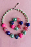 Girls necklace wholesle blue & Pink bubble girls necklace & bracelet sets 240307